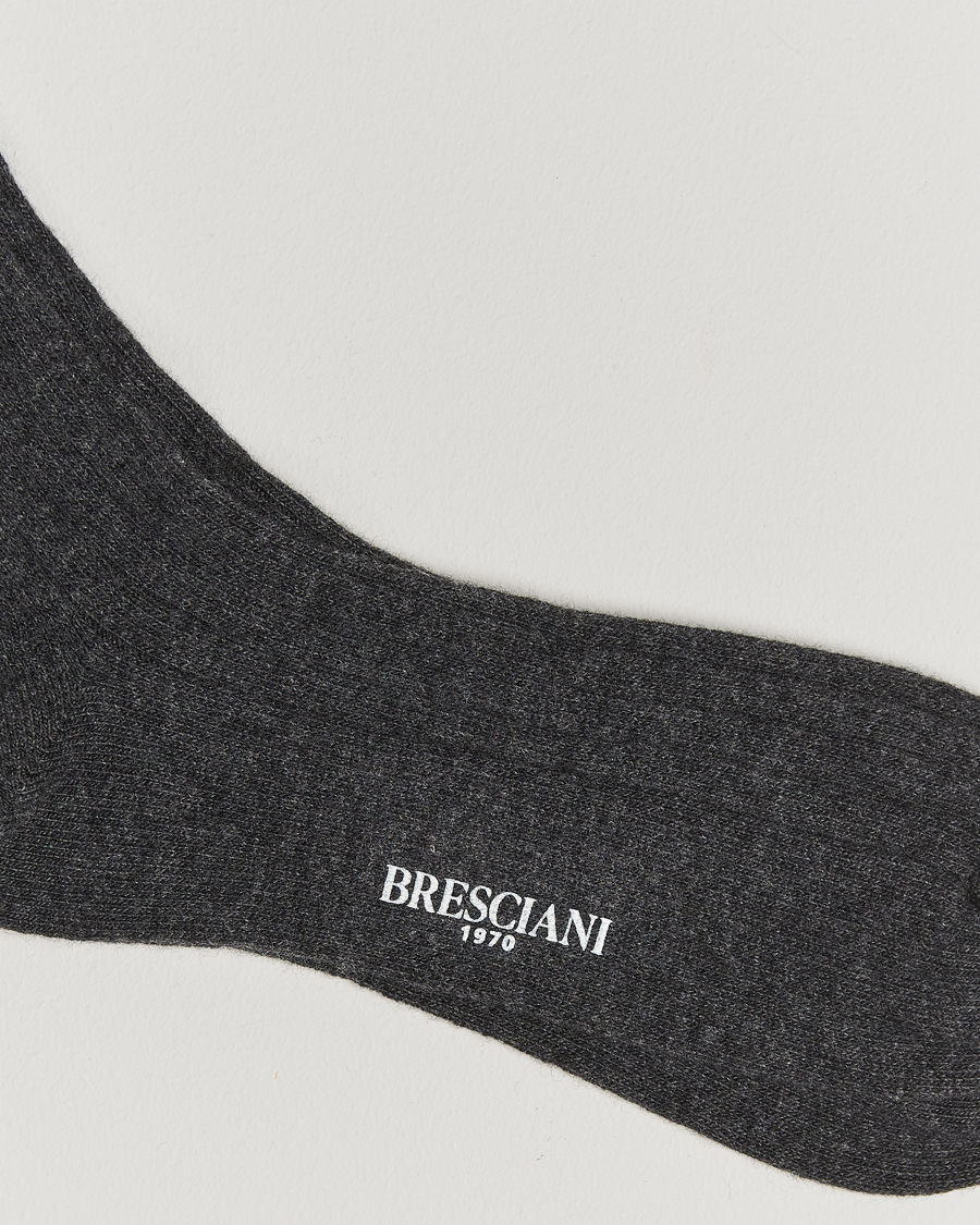Heren | Ondergoed | Bresciani | Wool/Cashmere Ribbed Socks Dark Grey