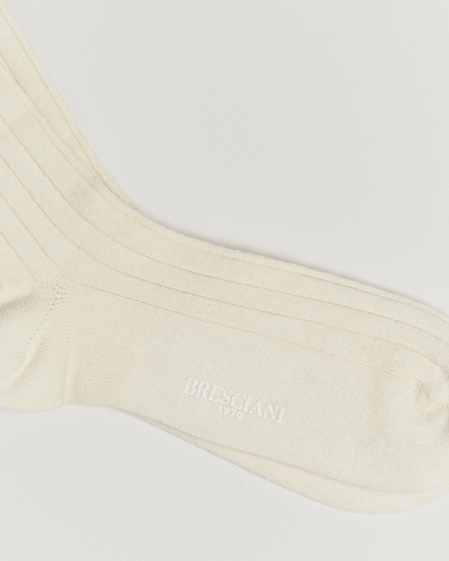 Heren | Ondergoed | Bresciani | Wool/Cashmere Ribbed Socks White