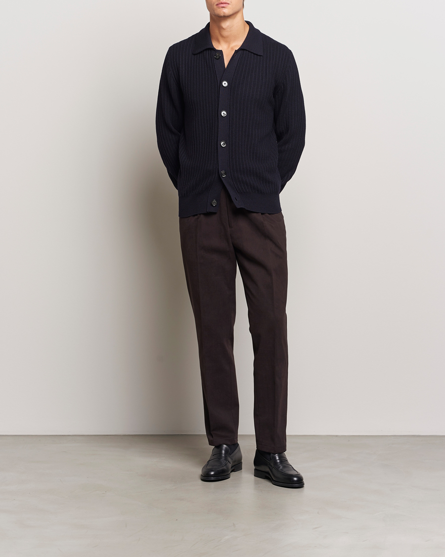 Heren | Truien | Altea | Rib Wool Cardigan Navy