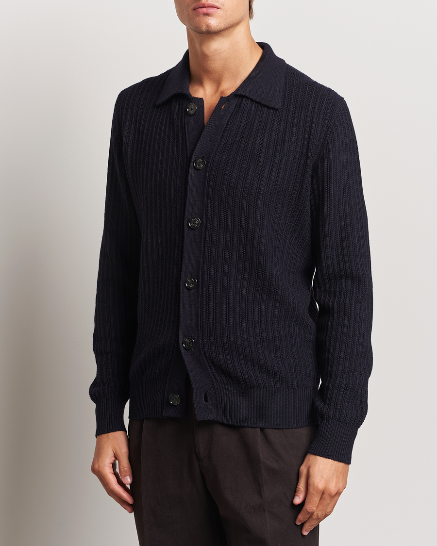 Heren | Truien | Altea | Rib Wool Cardigan Navy