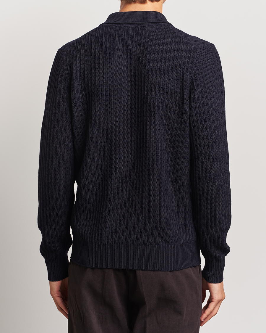 Heren | Truien | Altea | Rib Wool Cardigan Navy