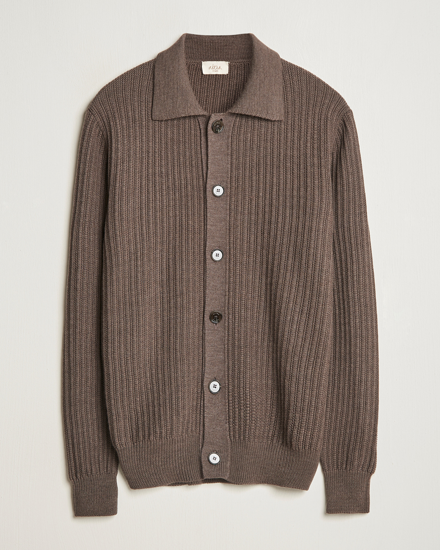 Heren | Truien | Altea | Rib Wool Cardigan Taupe