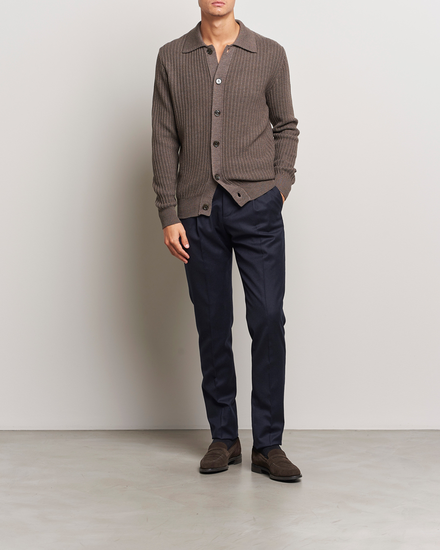 Heren | Truien | Altea | Rib Wool Cardigan Taupe