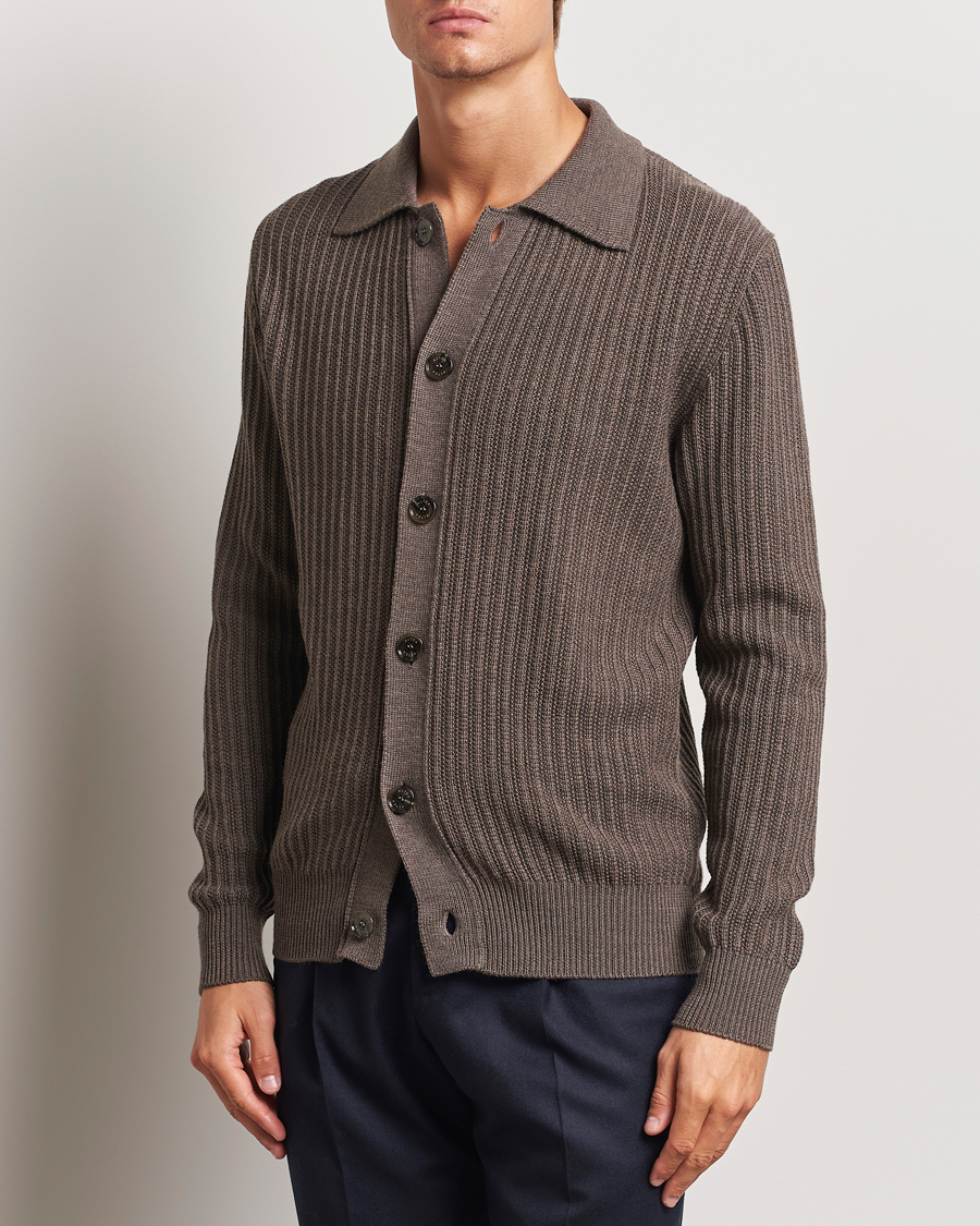 Heren | Truien | Altea | Rib Wool Cardigan Taupe