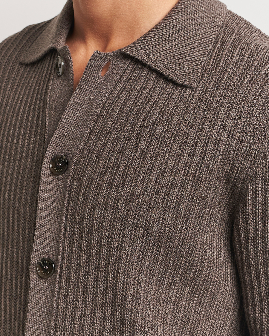 Heren | Truien | Altea | Rib Wool Cardigan Taupe