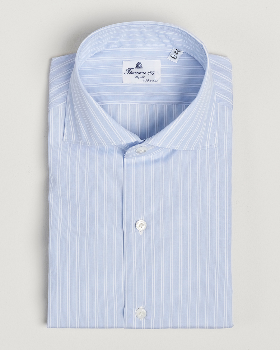Heren | Overhemden | Finamore Napoli | Milano Slim Giza 170 Striped Dress Shirt Blue