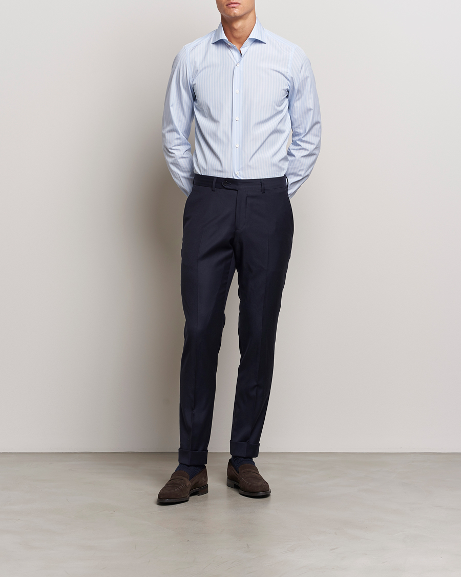 Heren | Overhemden | Finamore Napoli | Milano Slim Giza 170 Striped Dress Shirt Blue