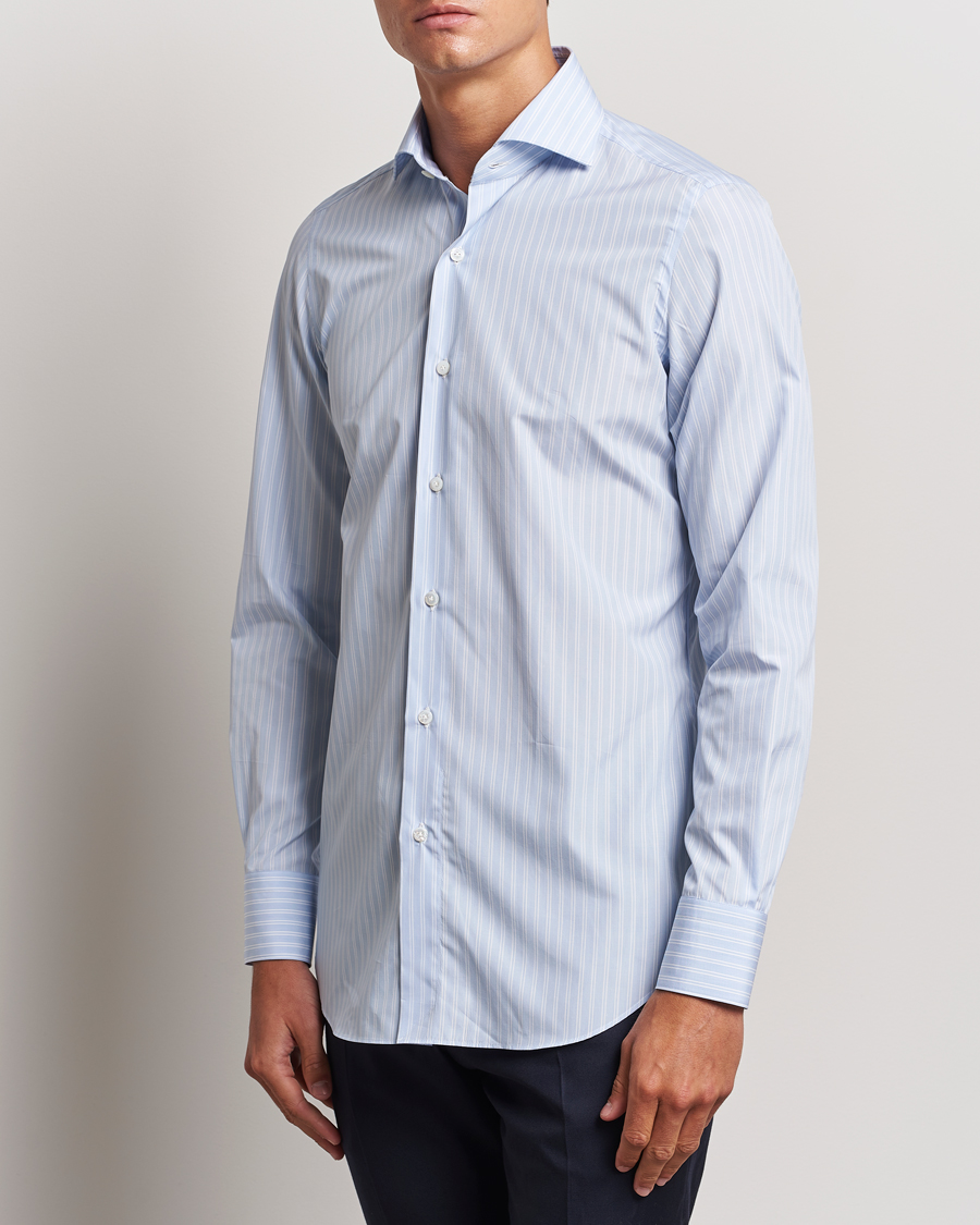 Heren | Overhemden | Finamore Napoli | Milano Slim Giza 170 Striped Dress Shirt Blue