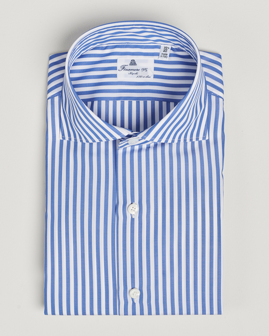 Heren | Overhemden | Finamore Napoli | Milano Slim Giza 170 Striped Dress Shirt Blue