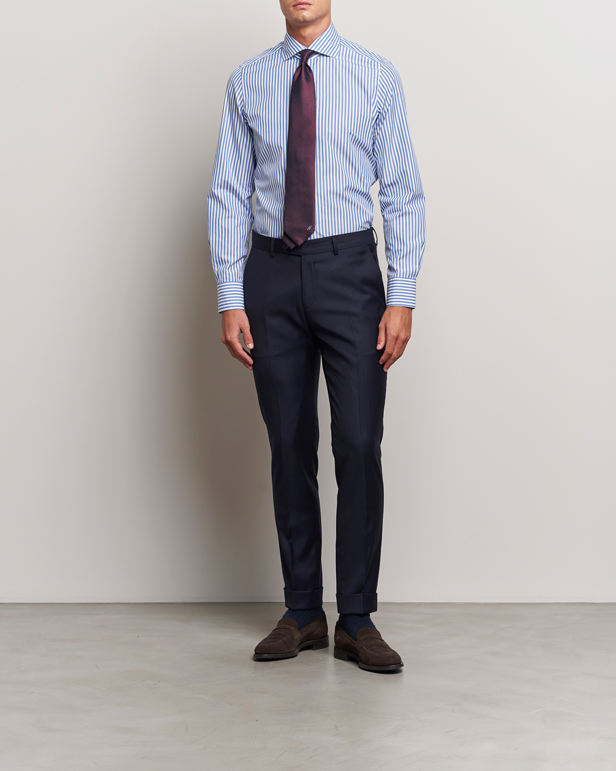 Heren | Overhemden | Finamore Napoli | Milano Slim Giza 170 Striped Dress Shirt Blue