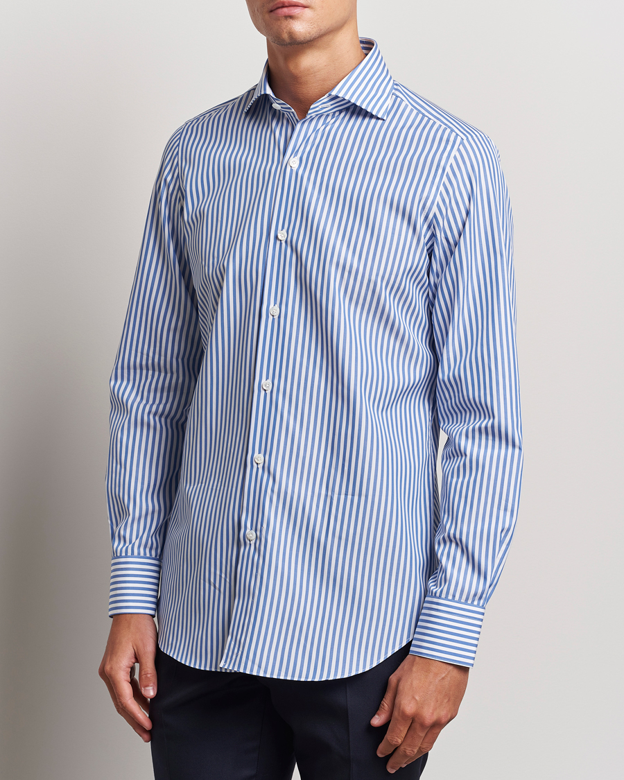 Heren | Overhemden | Finamore Napoli | Milano Slim Giza 170 Striped Dress Shirt Blue