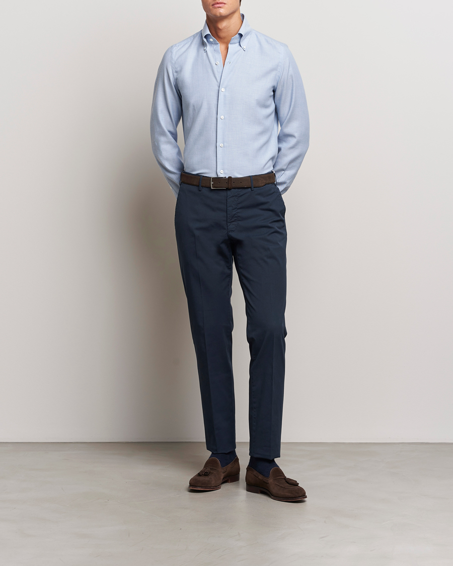 Heren | Overhemden | Finamore Napoli | Milano Slim Cashmere BD Shirt Light Blue