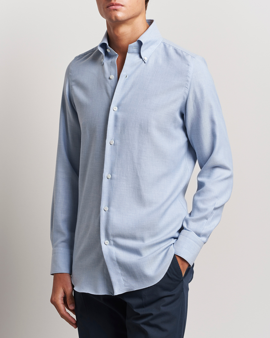Heren | Overhemden | Finamore Napoli | Milano Slim Cashmere BD Shirt Light Blue