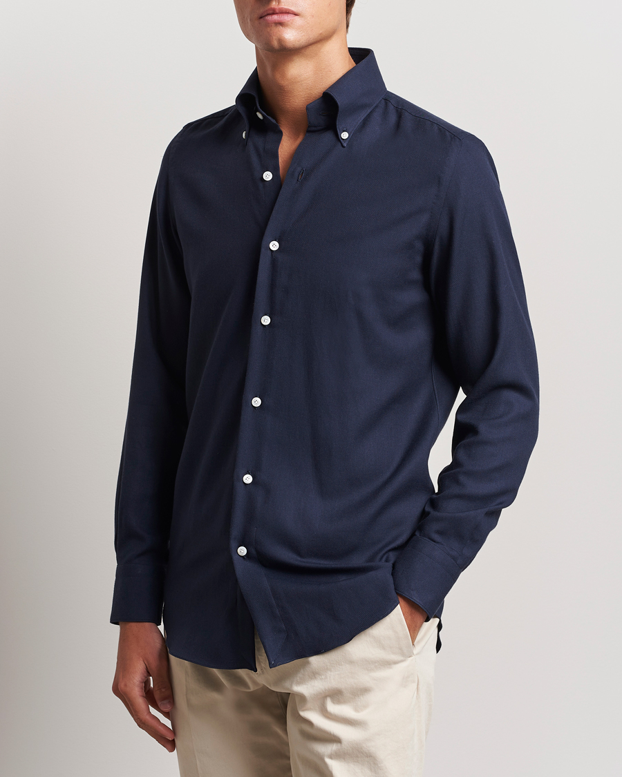 Heren | Overhemden | Finamore Napoli | Milano Slim Cashmere BD Shirt Navy