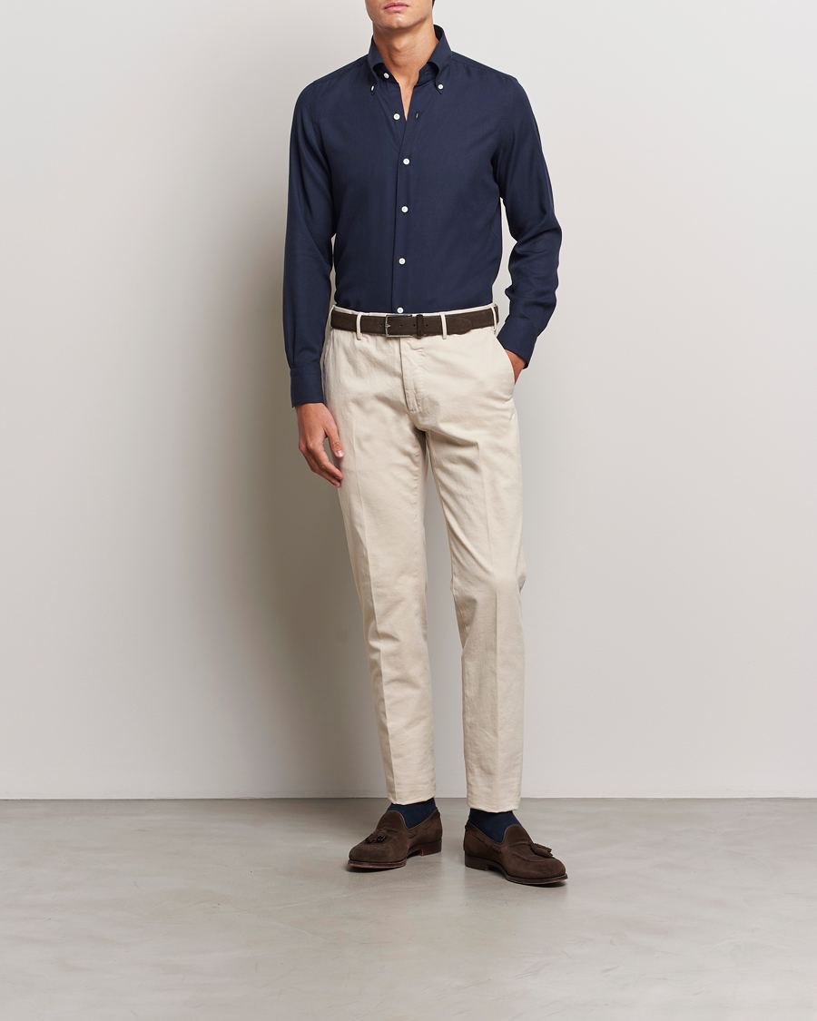 Heren | Overhemden | Finamore Napoli | Milano Slim Cashmere BD Shirt Navy