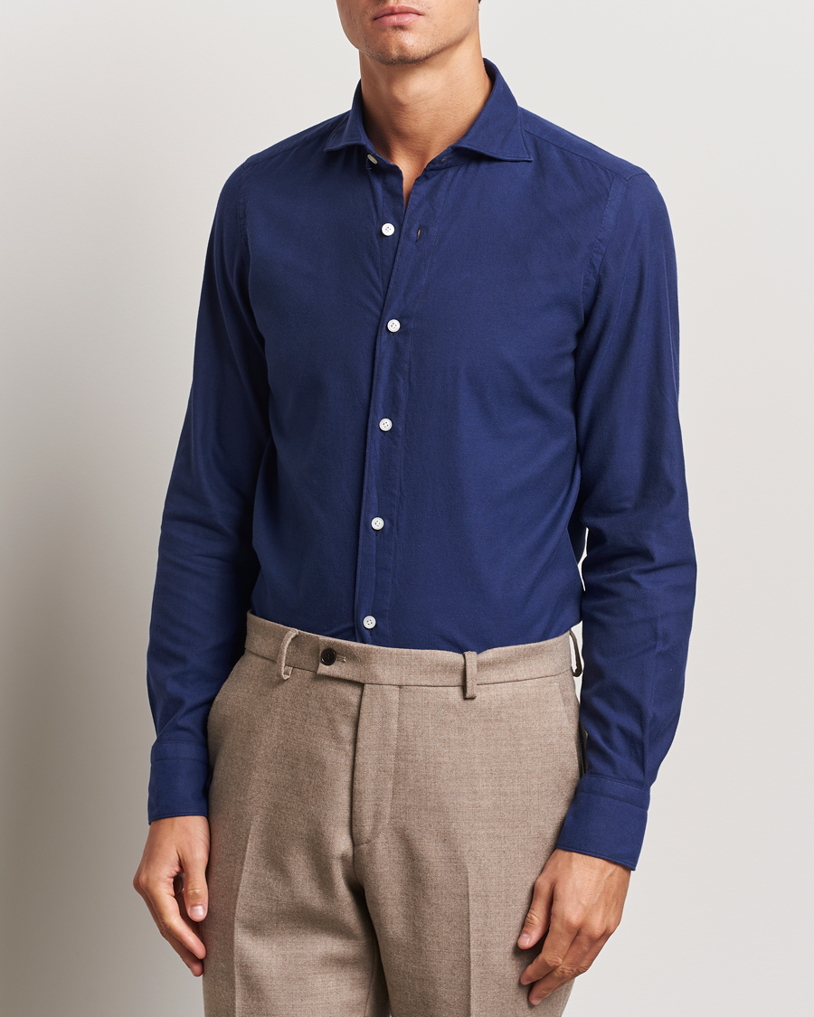 Heren | Overhemden | Finamore Napoli | Gaeta Flannel Shirt Navy