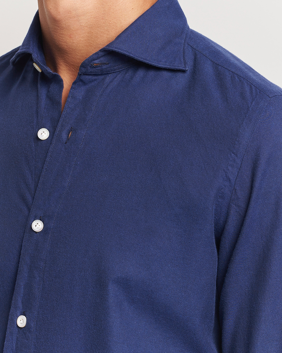 Heren | Overhemden | Finamore Napoli | Gaeta Flannel Shirt Navy