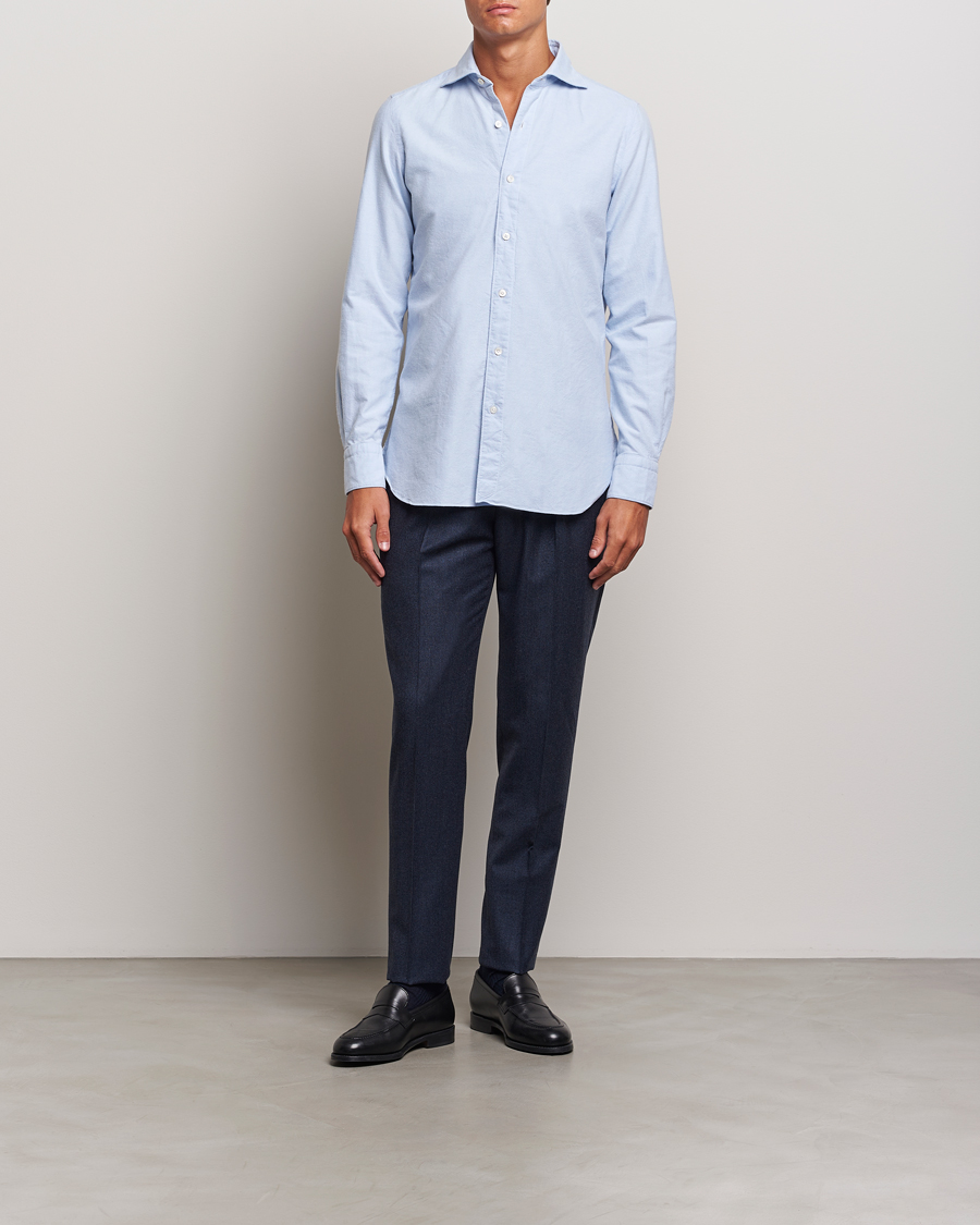 Heren | Overhemden | Finamore Napoli | Gaeta Brushed Oxford Shirt Light Blue