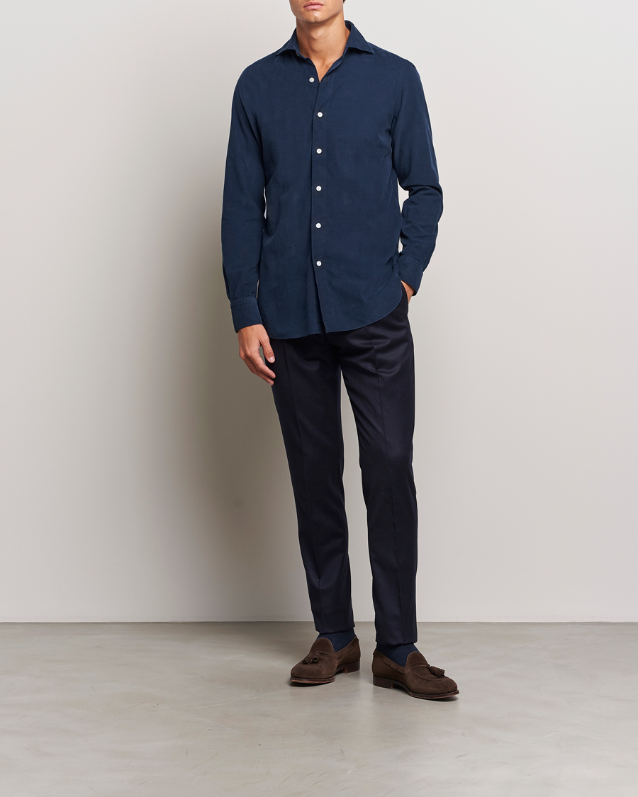 Heren | Overhemden | Finamore Napoli | Gaeta Corduroy Shirt Navy
