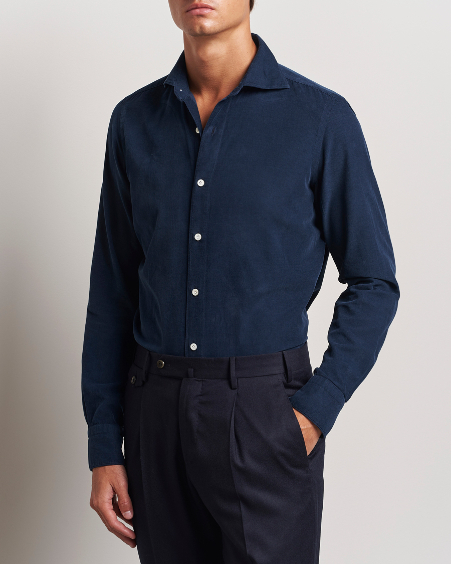 Heren | Overhemden | Finamore Napoli | Gaeta Corduroy Shirt Navy