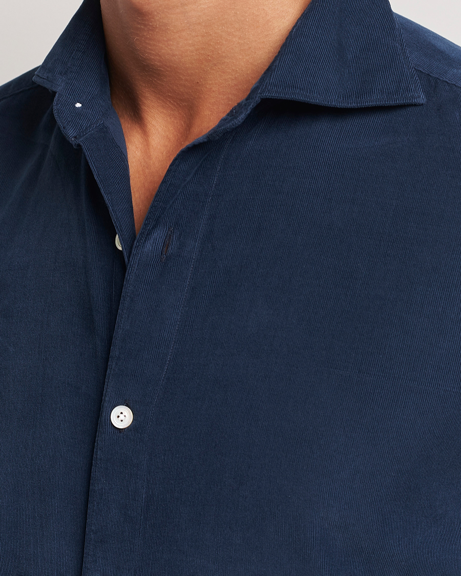 Heren | Overhemden | Finamore Napoli | Gaeta Corduroy Shirt Navy