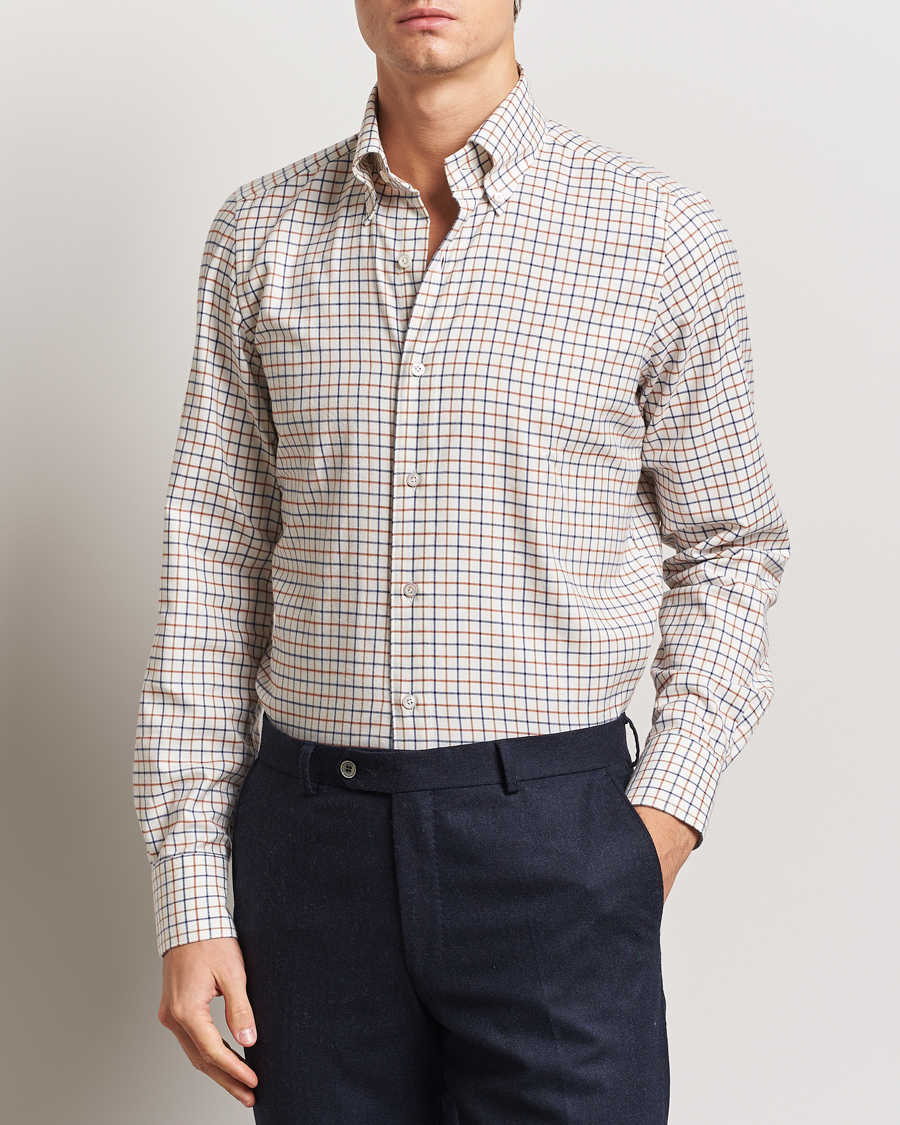 Heren | Overhemden | Finamore Napoli | Gaeta Flannel Shirt Beige Check