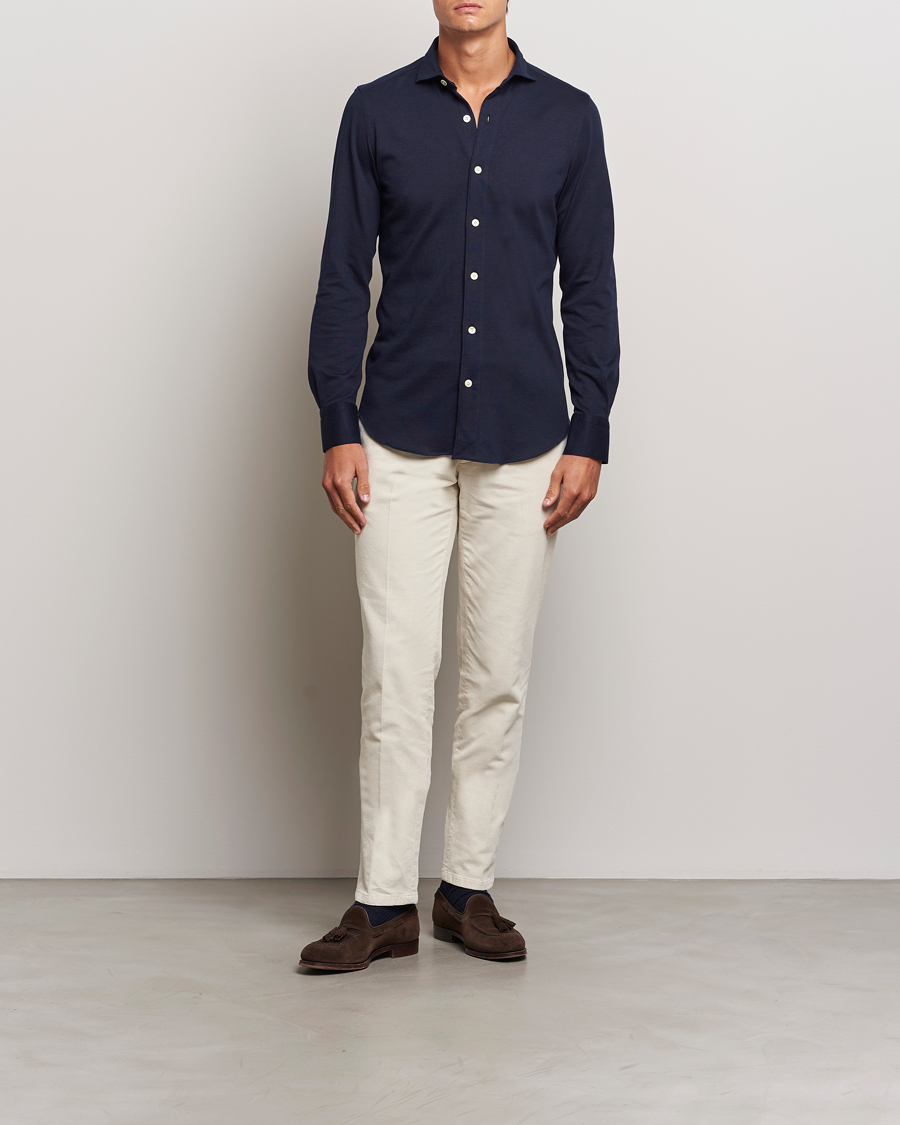 Heren | Overhemden | Finamore Napoli | Cotton/Cashmere Jersey Shirt Navy