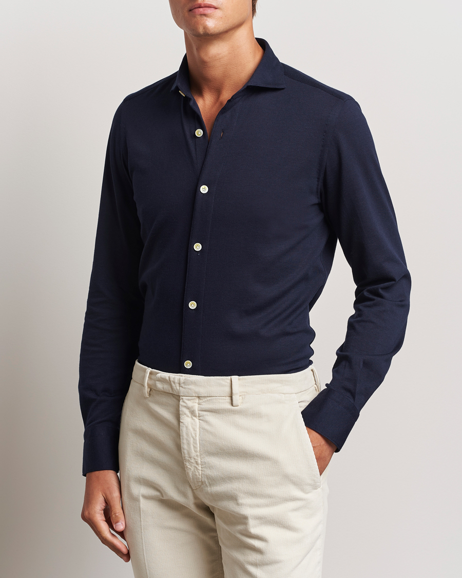 Heren | Overhemden | Finamore Napoli | Cotton/Cashmere Jersey Shirt Navy