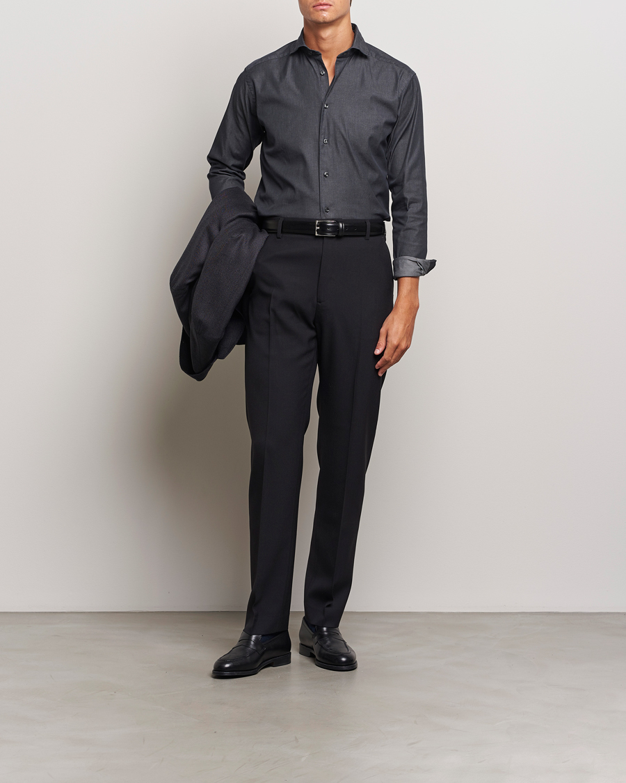 Heren | Overhemden | Eton | Slim Fit Stretch Denim Shirt Black