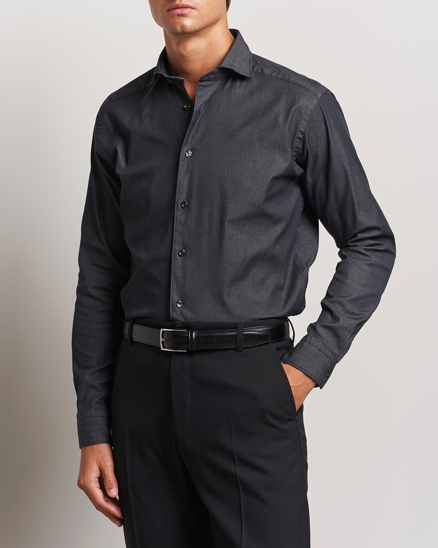 Heren | Overhemden | Eton | Slim Fit Stretch Denim Shirt Black