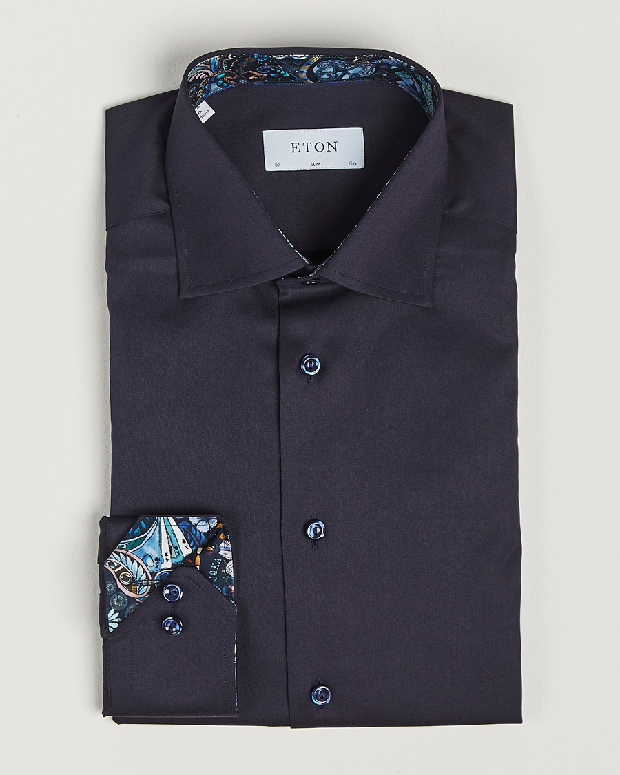 Heren | Overhemden | Eton | Slim Fit Signature Twill Contrast Shirt Navy