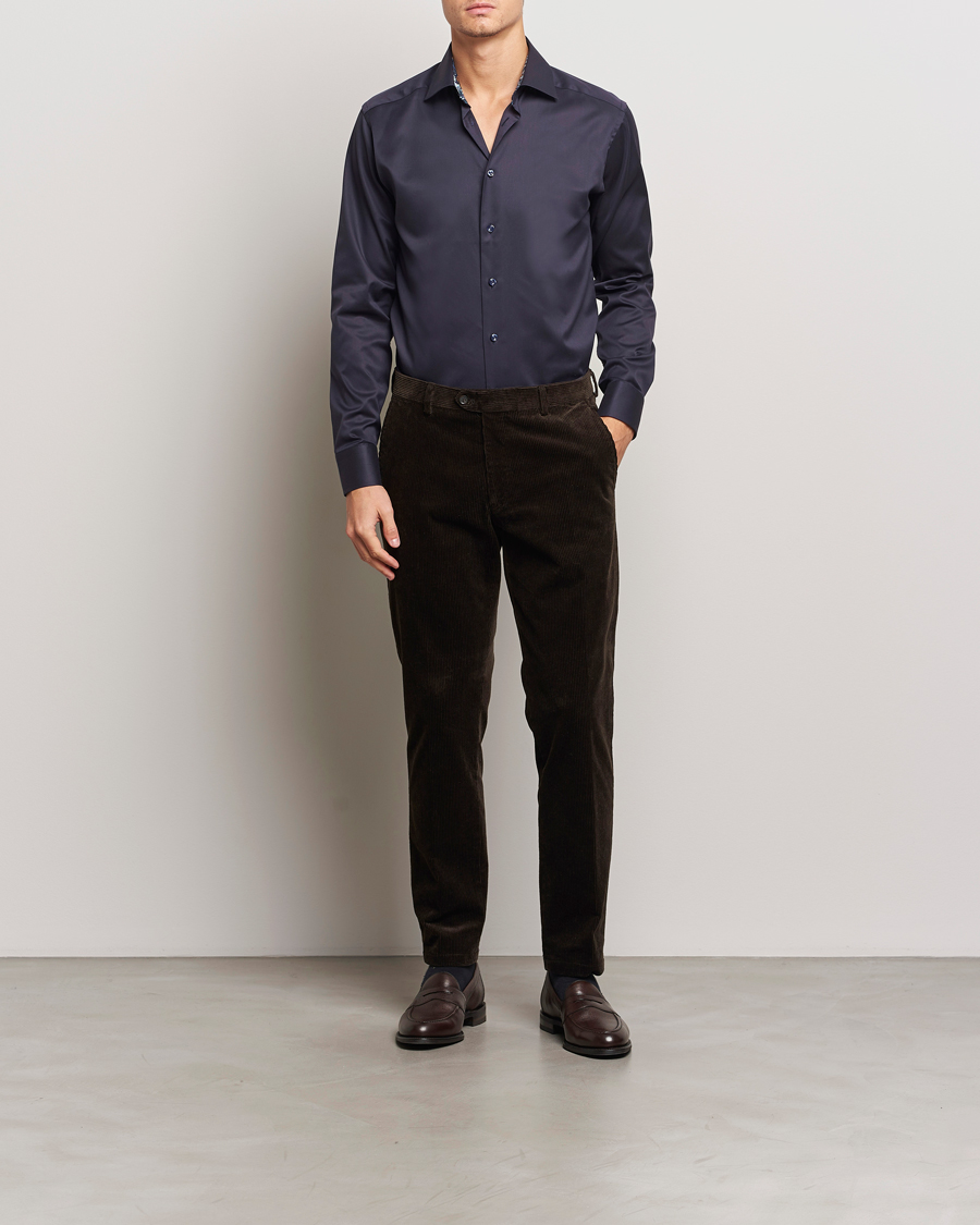 Heren | Overhemden | Eton | Slim Fit Signature Twill Contrast Shirt Navy