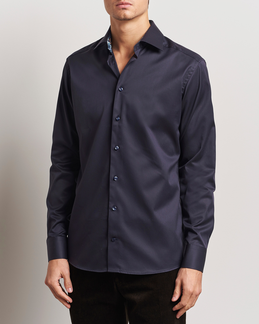 Heren | Overhemden | Eton | Slim Fit Signature Twill Contrast Shirt Navy