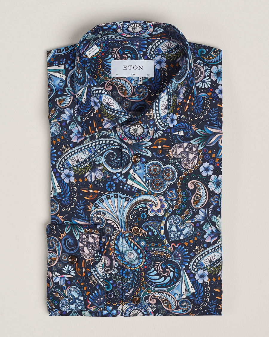 Heren | Overhemden | Eton | Slim Fit Signature Twill Printed Shirt Navy