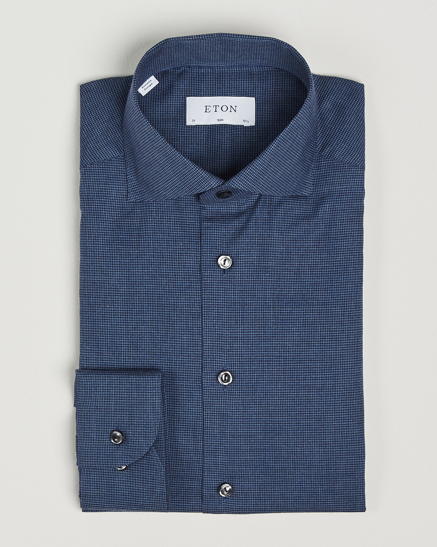 Heren | Overhemden | Eton | Slim Fit Wrinkle Free Flannel Pepita Shirt Blue