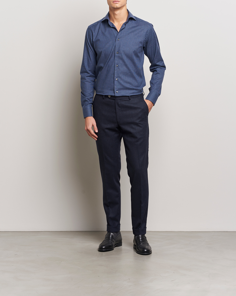 Heren | Overhemden | Eton | Slim Fit Wrinkle Free Flannel Pepita Shirt Blue