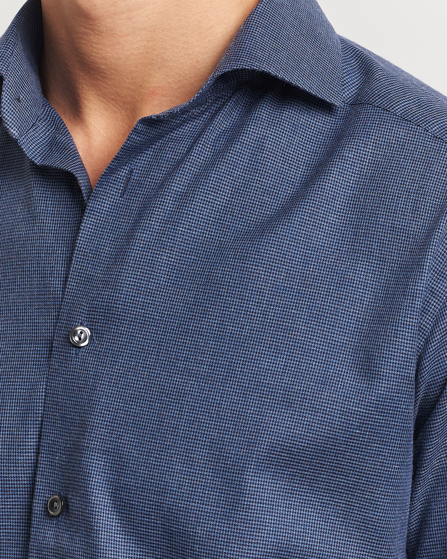 Heren | Overhemden | Eton | Slim Fit Wrinkle Free Flannel Pepita Shirt Blue