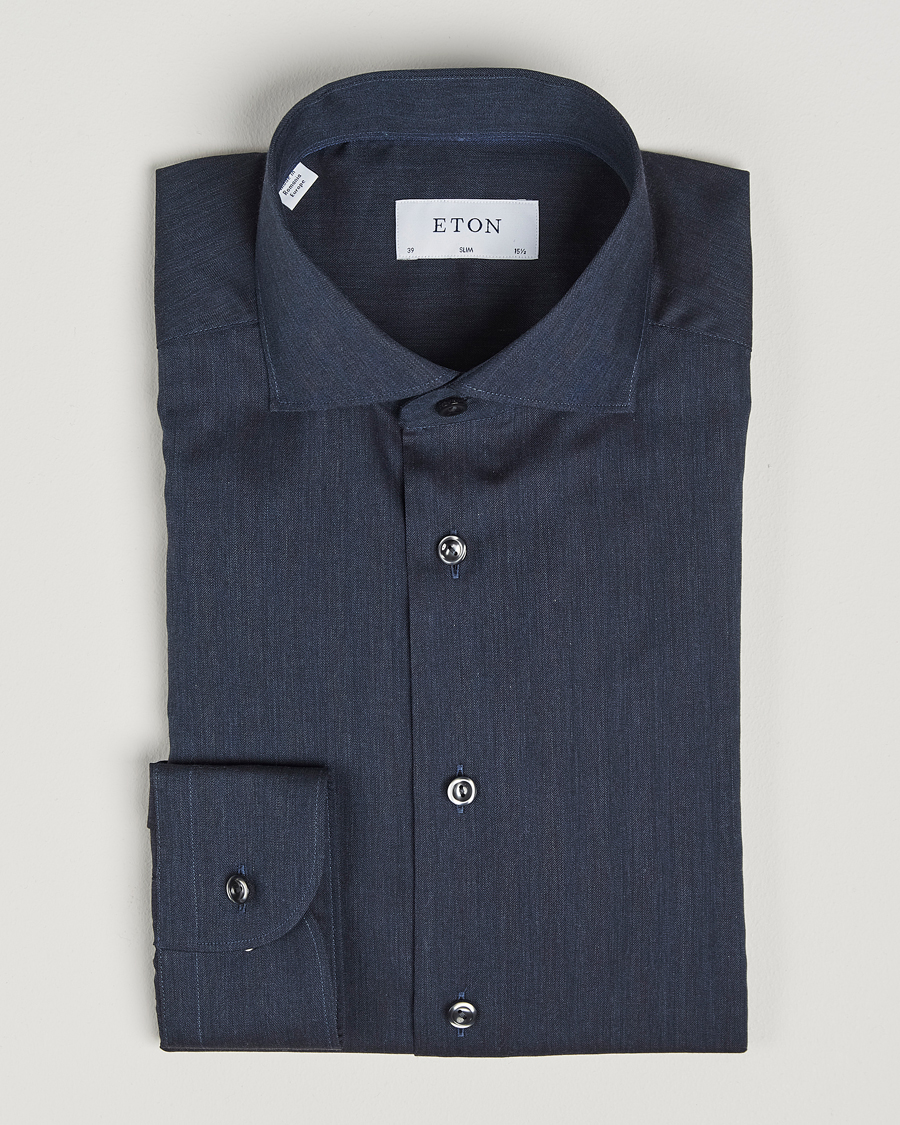 Heren | Overhemden | Eton | Slim Fit Wrinkle Free Flannel Shirt Navy Blue
