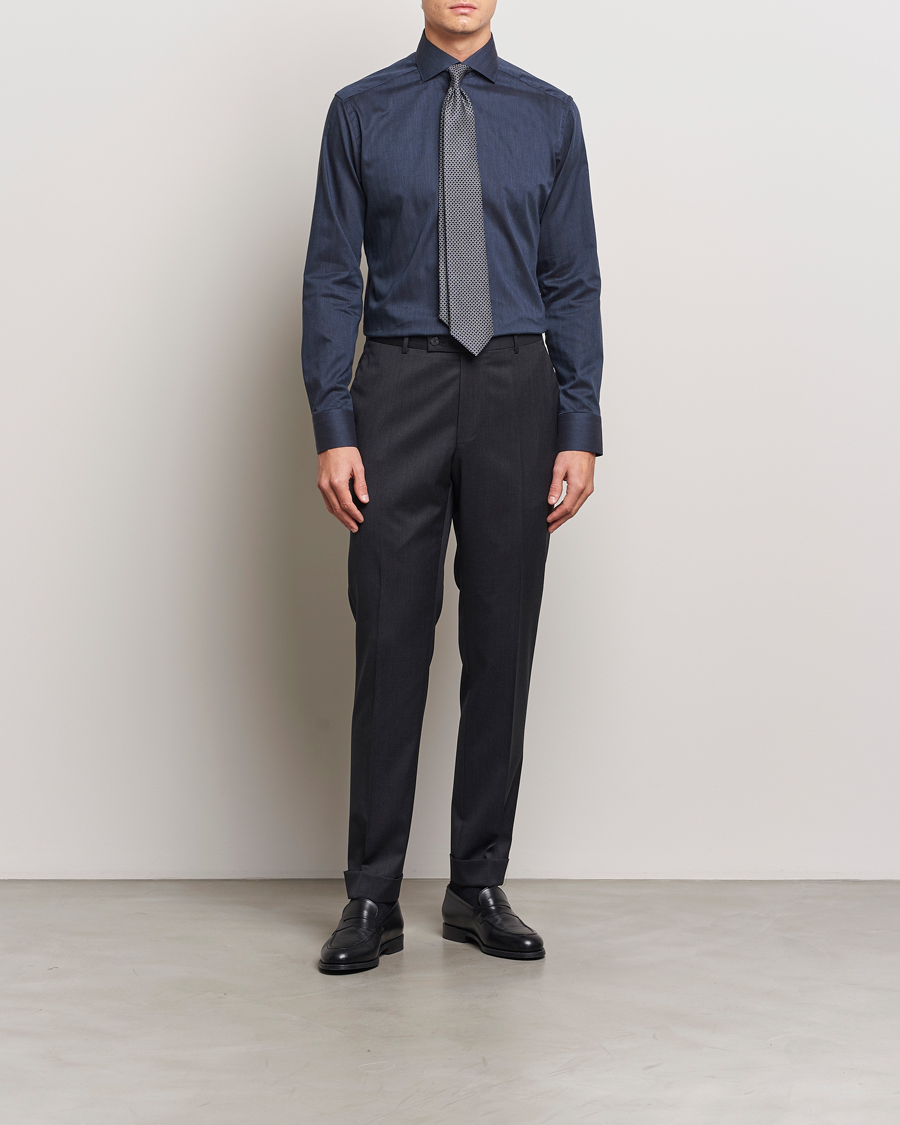Heren | Overhemden | Eton | Slim Fit Wrinkle Free Flannel Shirt Navy Blue