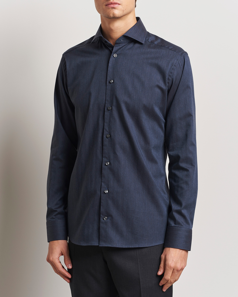 Heren | Overhemden | Eton | Slim Fit Wrinkle Free Flannel Shirt Navy Blue