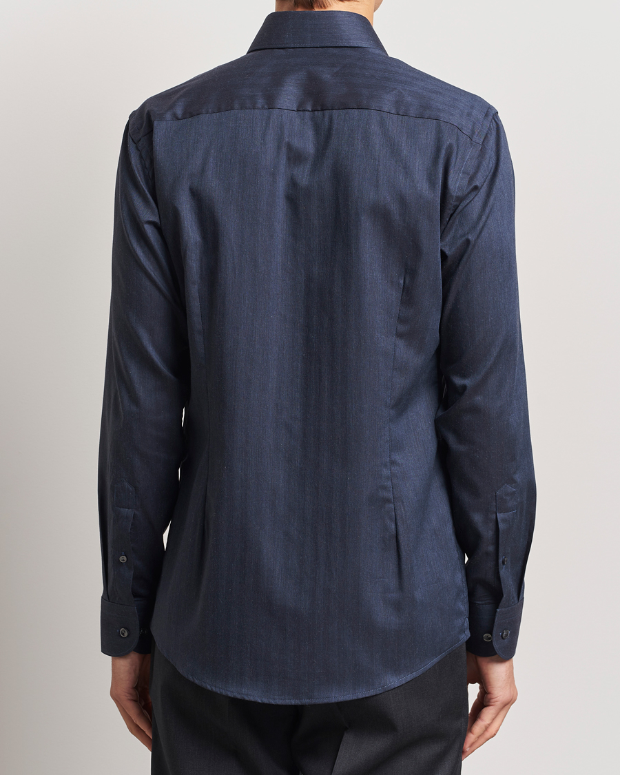 Heren | Overhemden | Eton | Slim Fit Wrinkle Free Flannel Shirt Navy Blue