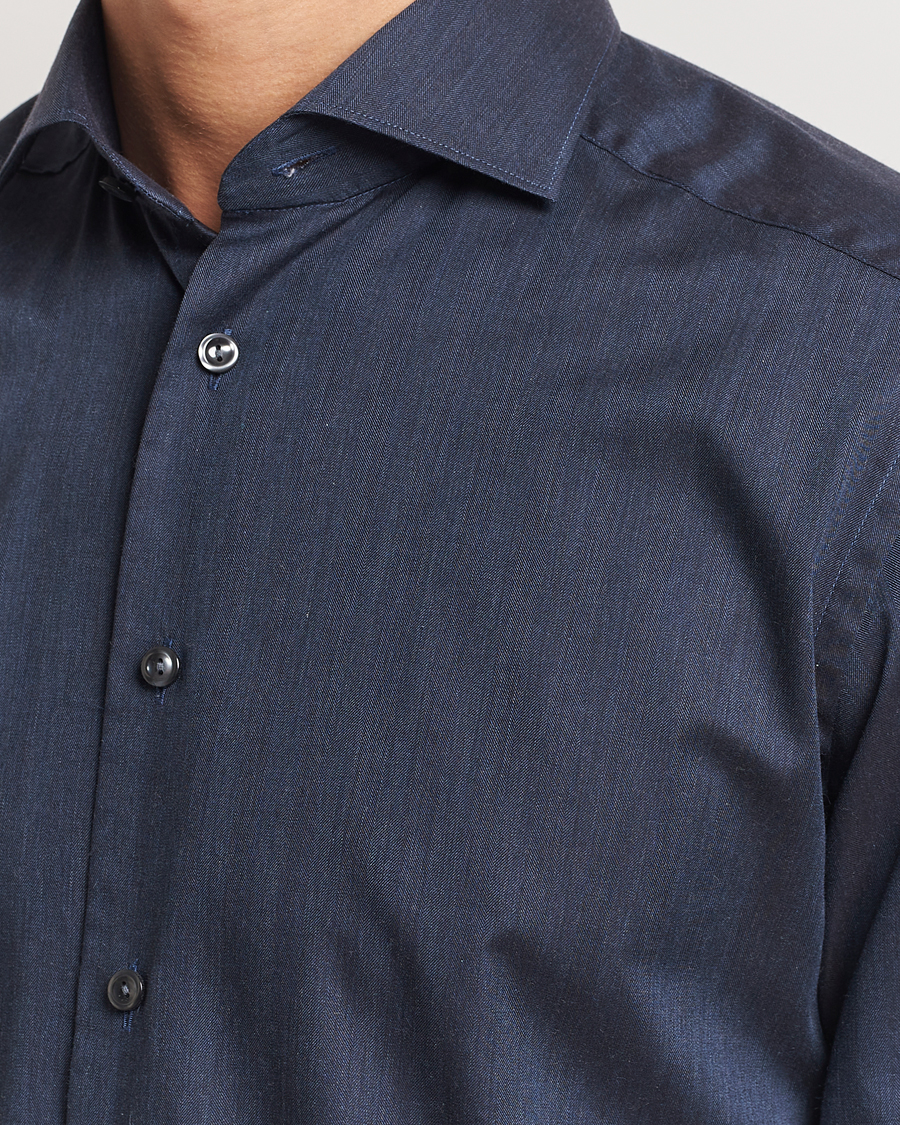 Heren | Overhemden | Eton | Slim Fit Wrinkle Free Flannel Shirt Navy Blue