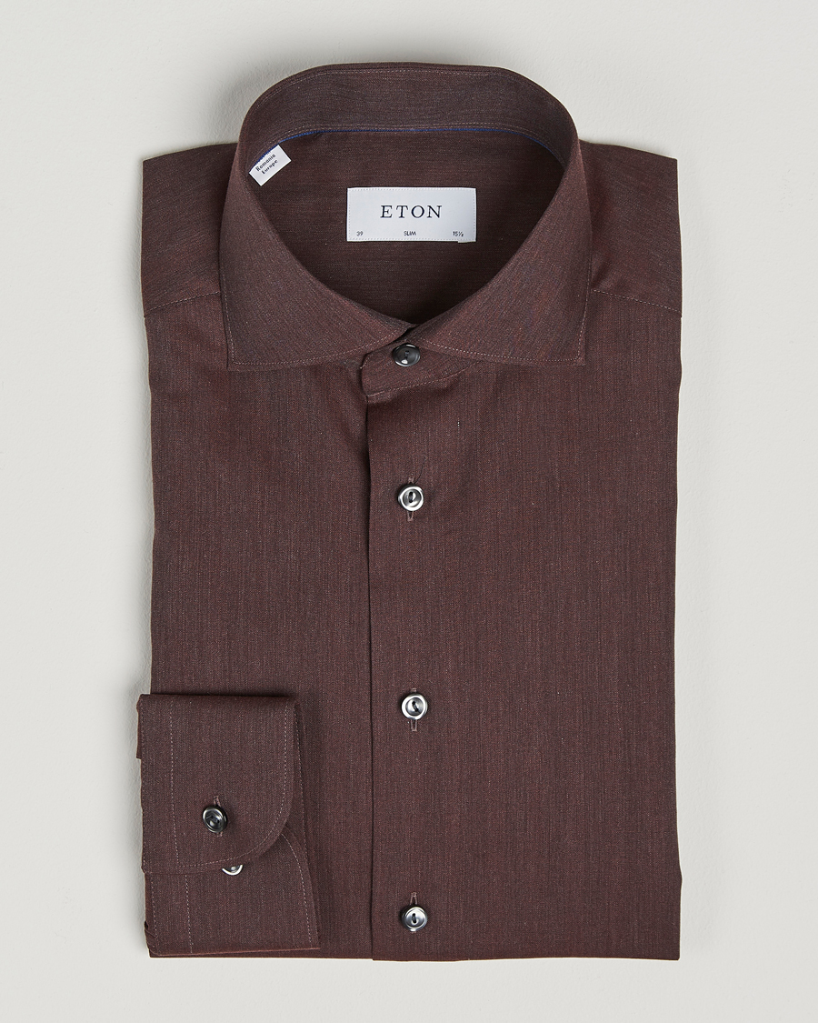 Heren | Overhemden | Eton | Slim Fit Wrinkle Free Flannel Shirt Dark Red