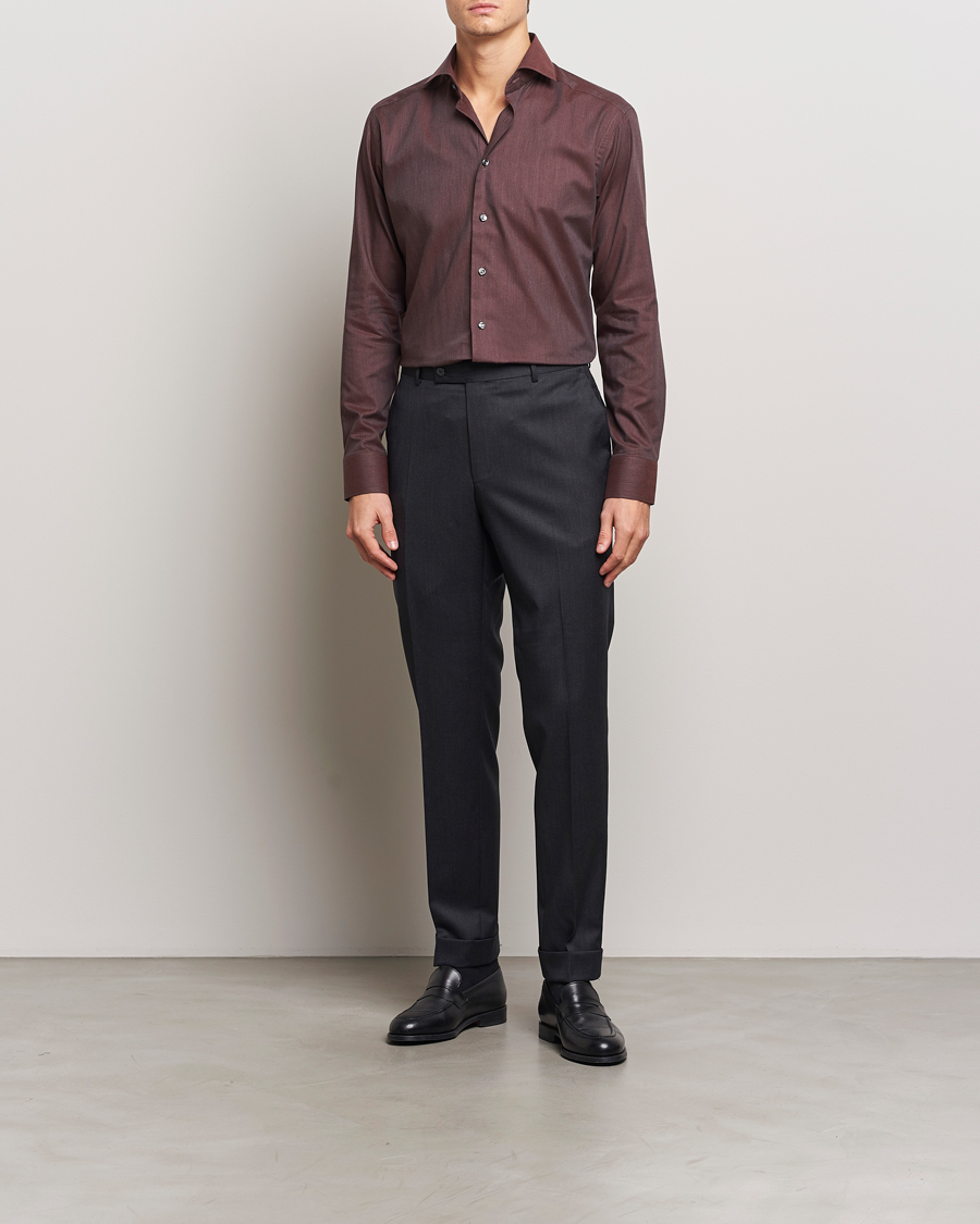 Heren | Overhemden | Eton | Slim Fit Wrinkle Free Flannel Shirt Dark Red