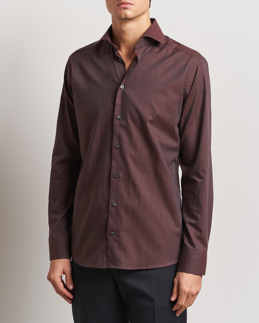 Heren | Overhemden | Eton | Slim Fit Wrinkle Free Flannel Shirt Dark Red