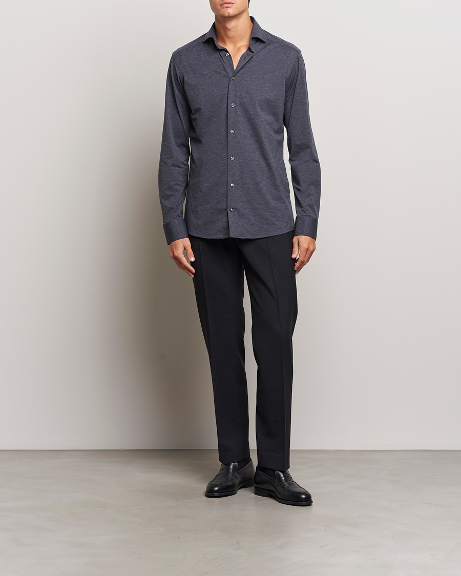Heren | Overhemden | Eton | Slim Fit Four Way Stretch Shirt Dark Grey