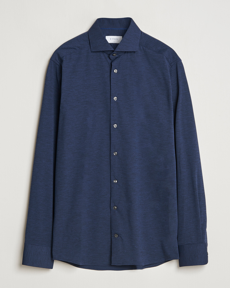 Heren | Overhemden | Eton | Slim Fit Four Way Stretch Shirt Navy Blue