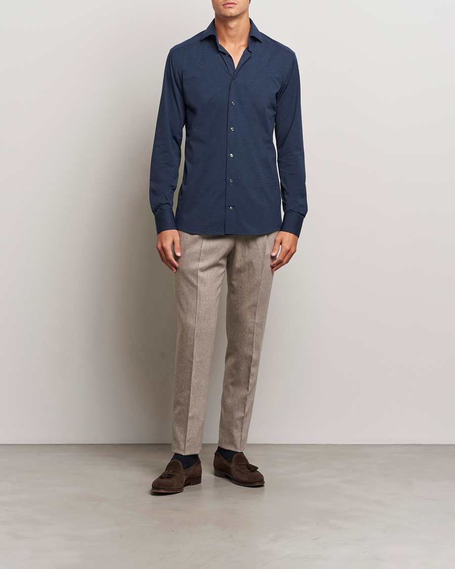 Heren | Overhemden | Eton | Slim Fit Four Way Stretch Shirt Navy Blue