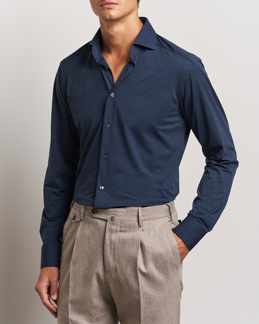 Heren | Overhemden | Eton | Slim Fit Four Way Stretch Shirt Navy Blue