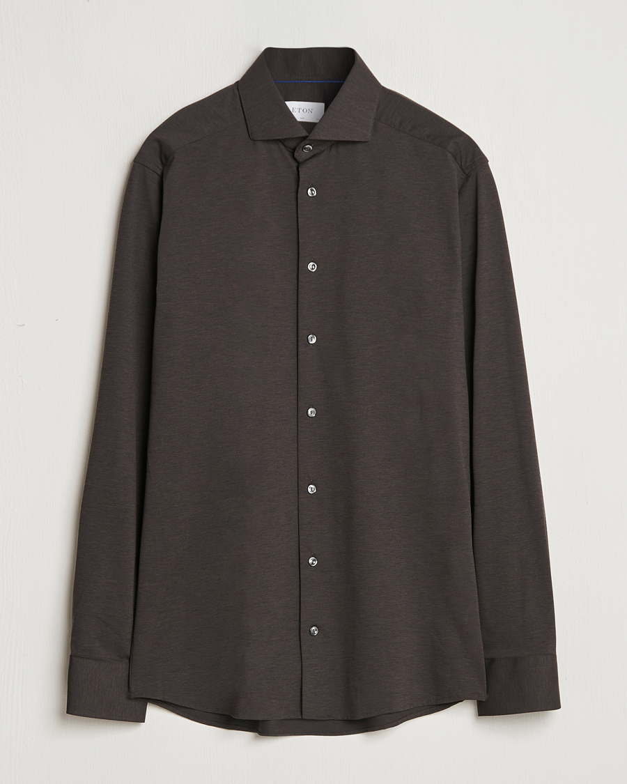 Heren | Overhemden | Eton | Slim Fit Four Way Stretch Shirt Dark Brown